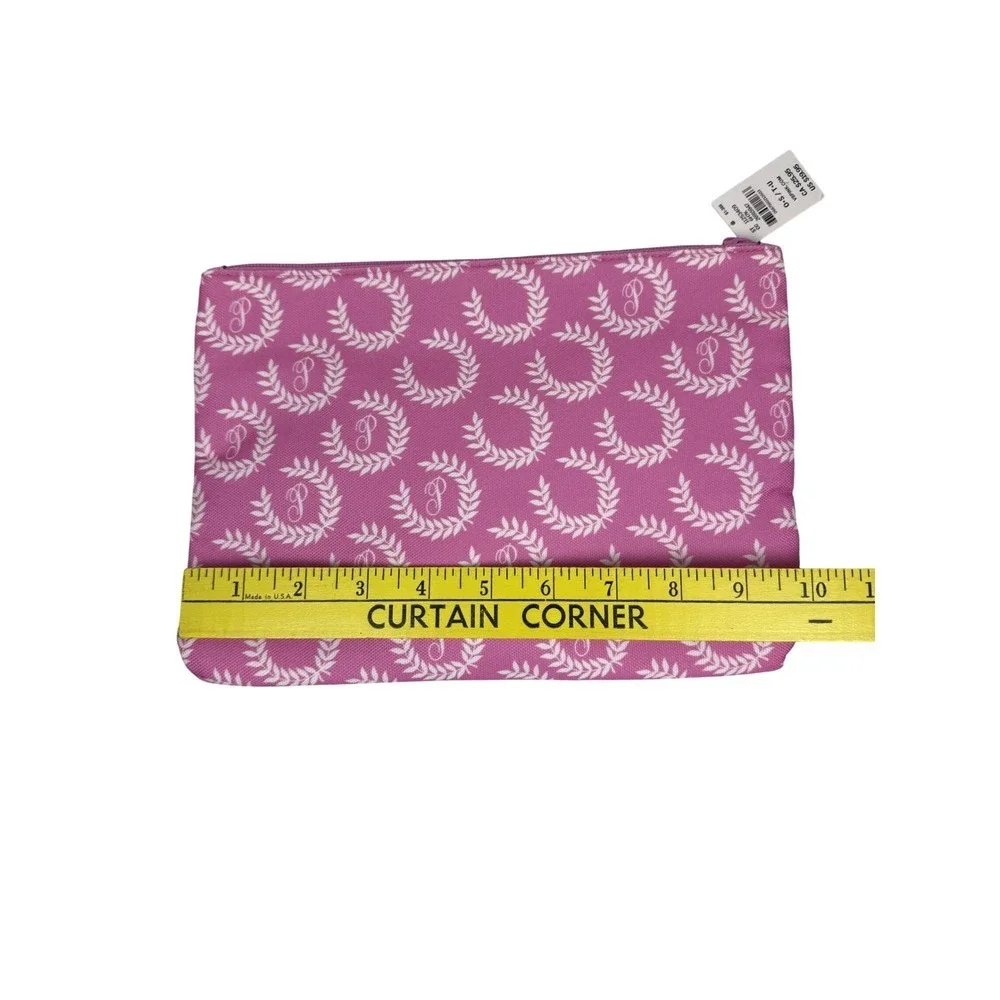 NWT VS Pink Cosmetic Pouch Bag Pink White Laurel Monogram Zipper Clutch